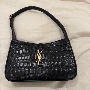 Yves Saint Laurent Black Croc-Pattern Shoulder Bag